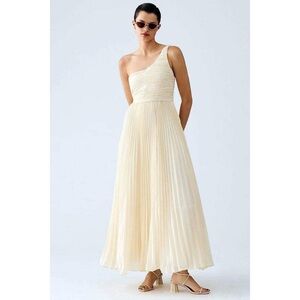 NEW Anthropologie LetMeBe Forever that Girl One Shoulder ivory Pleated Dress XS